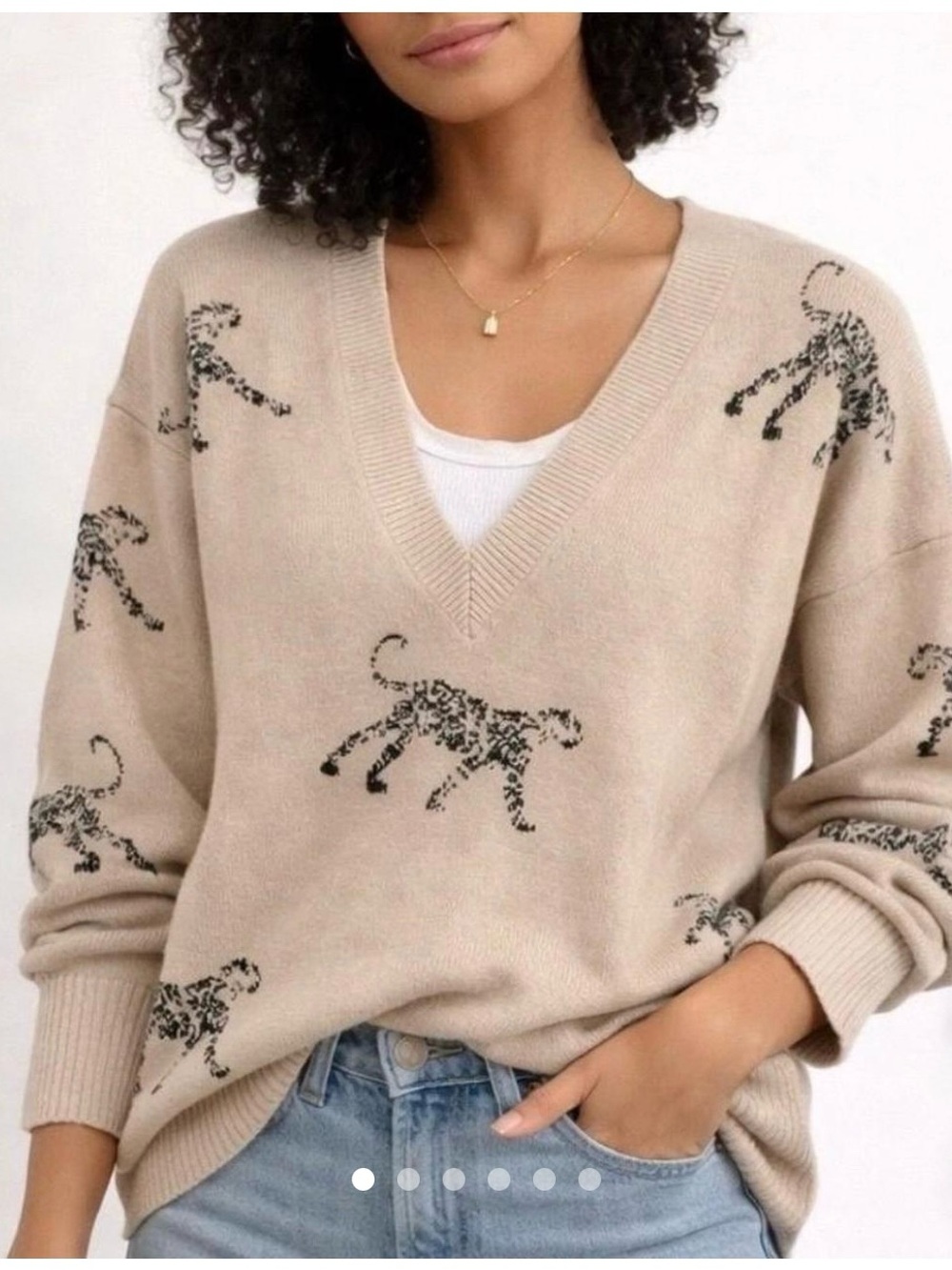 Philosophy Woman leopard cheetah intarsia knit v-neck sweater tunic Size 2X NWT
